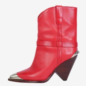 Isabel Marant Red Cowboy Booties with Steel Toe - 38